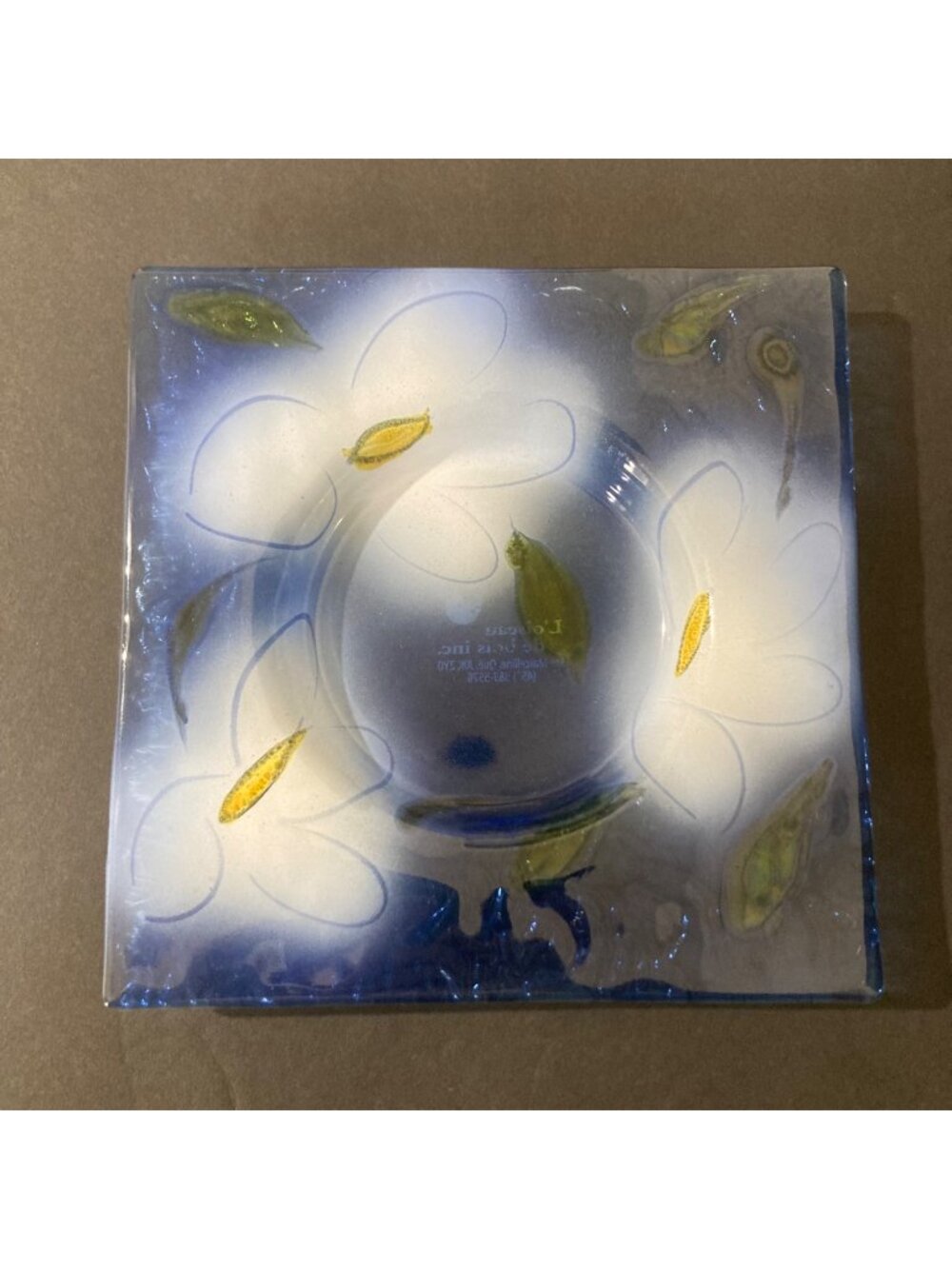 L'oiseau de Bois Art Glass Blue Floral Trinket Dish